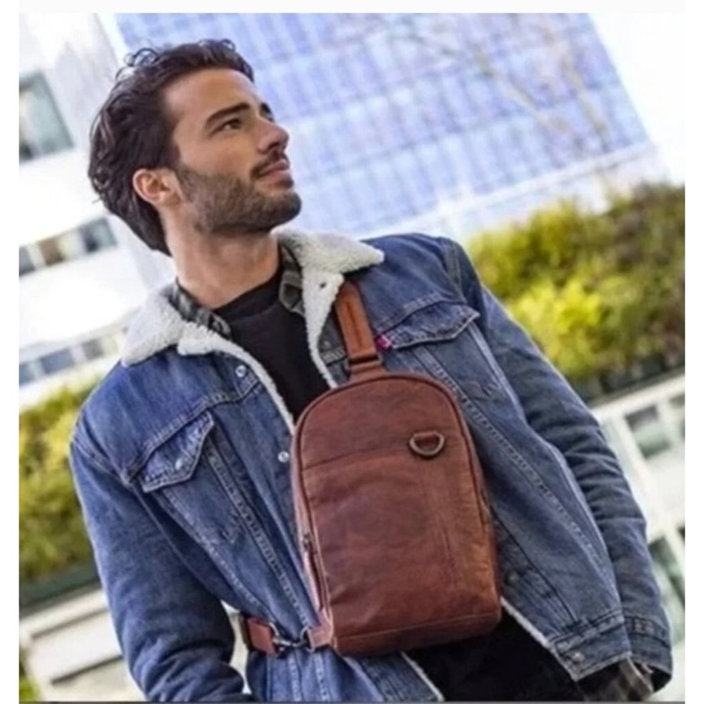 Spikes & Sparrow Sling Bag Brown Soft Buttery Leather Crossbody Backpack NEW